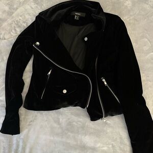 Forever 21 Black Velvet Asymmetrical Moto-Style Jacket